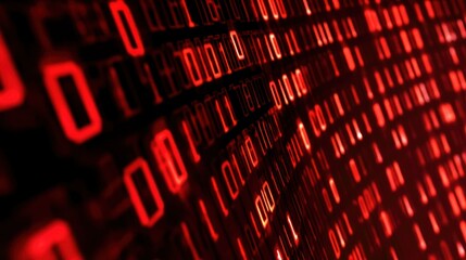 Close-up of binary sequence in red digital space