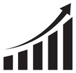 © NOVA STOCK - Single black arrow growing pointing up on chart graph bars icon, success graph trending upwards flat design interface infographic element for app ui ux web button, vector isolated on white background.