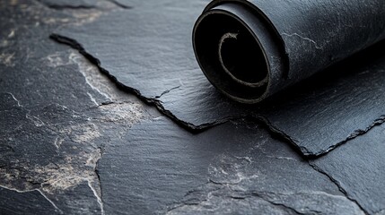 Poster - Rolled black slate plate resting on slate surface