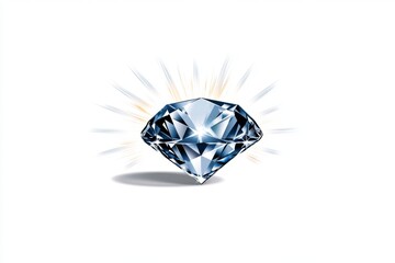 Poster - A flat design of a diamond surrounded by simple rays of light, symbolizing its brilliance against a white background