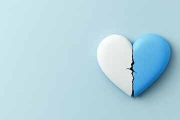 Poster - A minimalist design of a broken heart symbol, split into two halves with subtle shading and a clean background