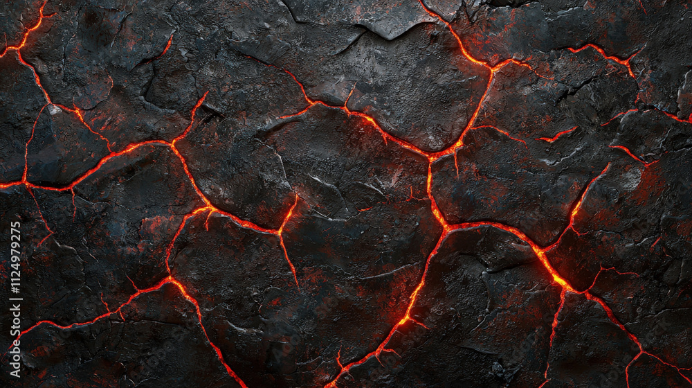 Foto Textured volcanic rock surface with glowing lava cracks in dark ...