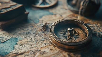 Poster - Adventure-inspired image of a magnetic compass on a map