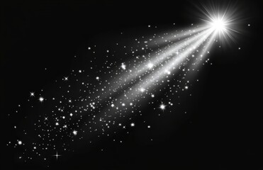 Aufkleber - A white, glowing light effect with white glitter on a transparent background, depicting a shooting star. This illustration design is suitable for card decorations and party elements.