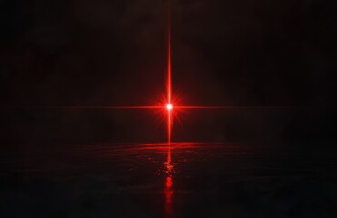 Aufkleber - Red laser beam, simple background, pure black environment, centered composition, symmetrical layout, wide-angle lens, soft side lighting