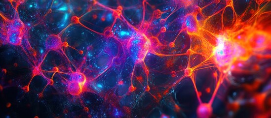 Wall Mural - abstract neural network, vibrant colors, glowing nodes and connections.