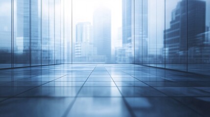 Aufkleber - Modern empty office interior with city view showing large windows and tiled floor