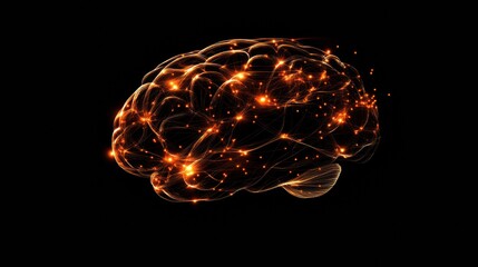 Leinwandbilder - An abstract illustration showcases a human brain created with vibrant glowing neural networks. Copy space is available for text or graphics. Generative AI