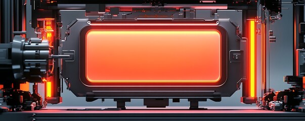 Canvas Print - Glowing orange rectangle in futuristic metallic device.