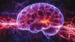 © owen - A vibrant, abstract representation of a brain illuminated with electric currents, symbolizing thoughts, neural activity, and cognitive processes.