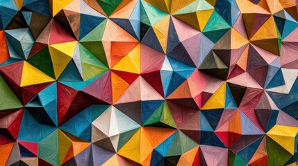 Wall Mural - A vibrant geometric triangle background with a variety of colors and angles, forming an intricate and energetic design.