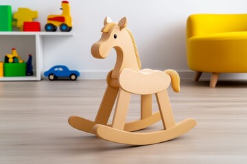 Wall Mural - an expansive playroom filled with vintage toys, where a classic wooden rocking horse stands in sharp