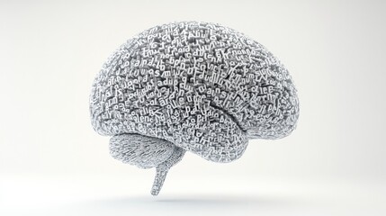 Aufkleber - A creative display of a human brain shaped from numerous words and phrases is presented on a plain background, offering space for additional text. Generative AI