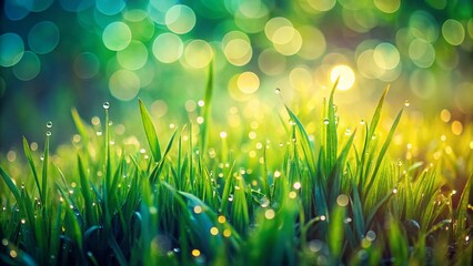 Wall Mural - Close-Up of Vibrant Green Grass Texture with Bokeh Effect, Showcasing Nature's Beauty and Detail in a Soft Focal Point, Perfect for Nature Lovers and Photography Enthusiasts