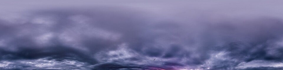 Wall Mural - Dark moody rain clouds in dramatic overcast sky. Seamless 360 HDR spherical panorama. Full zenith or sky dome in 3D environment, sky replacement for aerial drone panoramas. Climate and weather change.