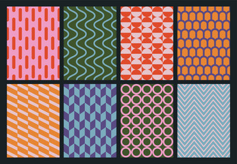 Wall Mural - set of colorful geometric backgrounds. minimalist posters in trendy vintage style. abstract design w