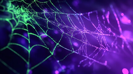 Halloween neon green spiderweb violet backdrop spooky inviting clean dynamic setup text space