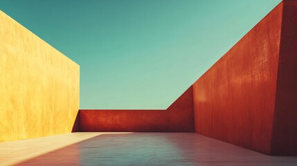 Poster - Modern minimalist architecture creating geometric shapes under blue sky