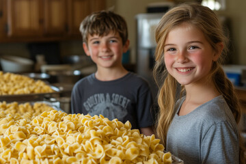 Canvas Print - Kids With Pasta