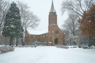 Wall Mural - Winter Church Scene