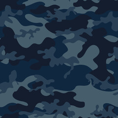 Wall Mural - military blue camouflage background, dark army pattern, vector seamless modern illustration