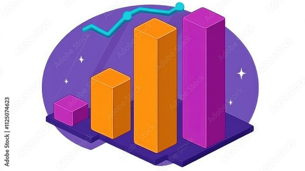 A colorful 3D bar chart with bars extending from a transparent base ...