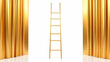 © shri radha - A gold ladder stands center stage, flanked by opulent gold curtains. It symbolizes ambition, success, and reaching for goals. The scene is elegant and aspirational.