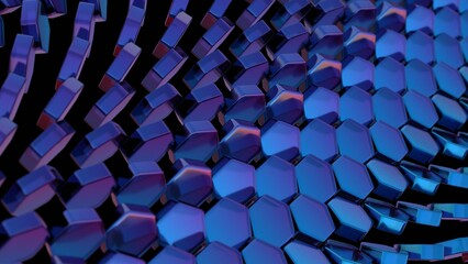 Leinwandbilder - Futuristic Hexagonal Pattern with Blue Metallic Shine