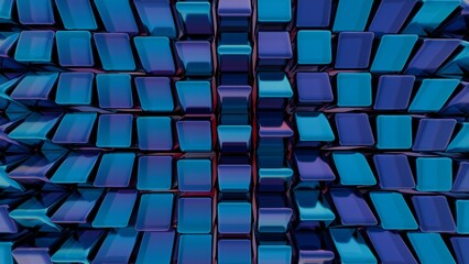 Leinwandbilder - Abstract Metallic Blue Grid with Reflective Surfaces