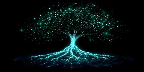 Wall Mural - Glowing Tree of Life Network Roots Abstract Background