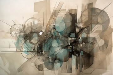 Wall Mural - Abstract geometric art with translucent shapes and muted tones.