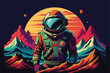 © Artelio - astronaut flying around the outer space planet. vector design illustration