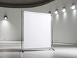 © Png - Video - Photo - A modern, minimalist display screen in an art gallery, illuminated by stylish overhead lights.