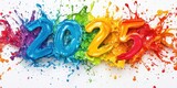 3D effect 2025 text in the middle of diffrent colore 