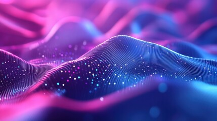 Wall Mural - Abstract vibrant waves with glowing particles in a surreal, colorful digital landscape.