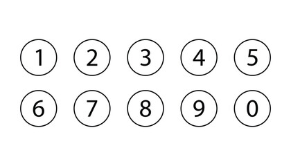 Wall Mural - typography set of round 1-9 numbers. bullet point. circle number font icon. circle number icon. educ
