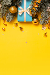 Wall Mural - christmas vertical background blue-yellow colours. copy space