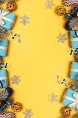 Wall Mural - christmas vertical background blue-yellow colours. copy space