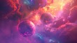 © Sawera - Planets with glowing, liquid-like surfaces, floating in a vibrant space filled with cosmic dust and light.