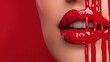 © Dulemegapixel - A bold and artistic portrait featuring red paint cascading over glossy lips, highlighting themes of passion, individuality, and expressive modern art style.