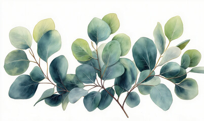 Eucalyptus branch on white background.