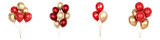 Festive arrangement of red and gold balloons for celebrations and events on transparent background