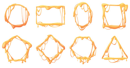 Wall Mural - melted cheese frames. tasty melting mozzarella or cheddar, frame design from sauce with drops. yello