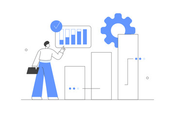 Wall Mural - character analyzing graphs and diagrams. planning business strategy and managing data and finance. d