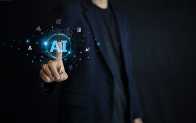 Wall Mural - businessman using ai-powered technology on a mobile device, showcasing innovation and seamless integ