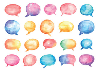 Wall Mural - beautiful speech bubbles set modern watercolor technique illustration on white unique artwork creati