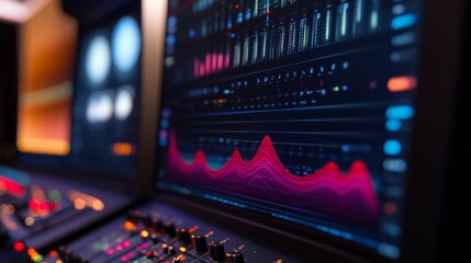 Audio control board, screen displays waveforms, data.