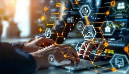 Wall Mural - overview of digital transformation data analysis and business intelligence technologies