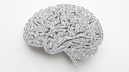 Fototapete - A brain shape composed of various words and phrases illustrates complex concepts, leaving plenty of room for additional text above and below. Generative AI