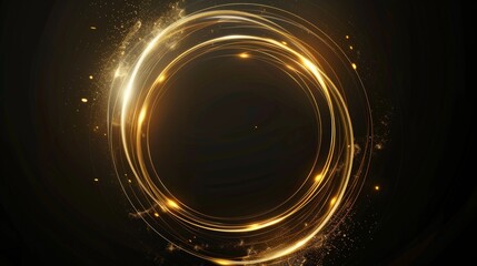 Wall Mural - an abstract golden circle on a black background with glowing lights and particles, giving a luxuriou